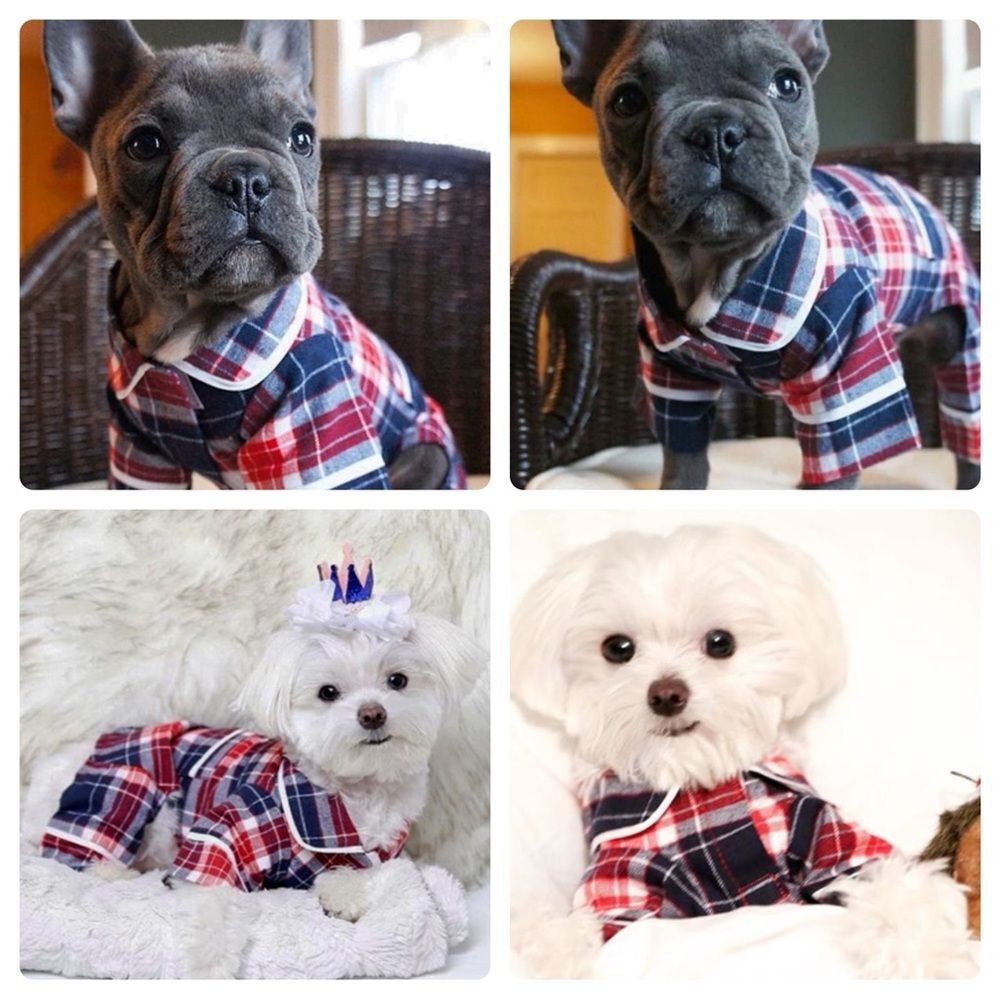 FabDog blue and red plaid dog pjs pajamas outfit size 16” NWT